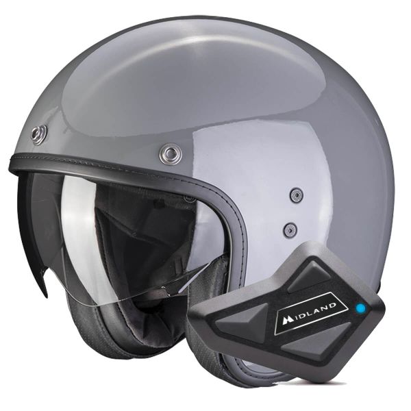 Open Face Scorpion Belfast Evo Grey Cement + Kit Bluetooth BT Mini