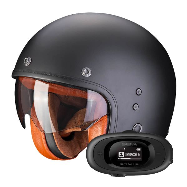 Open Face Scorpion Belfast Evo Luxe Matt Black + Kit bluetooth 5R Lite Open Face Scorpion Belfast Evo Luxe Matt Black + Kit bluetooth 5R Lite