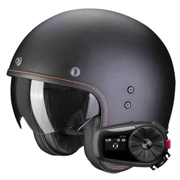 Open Face Scorpion Belfast Evo Matt Black + Kit Bluetooth 5S Solo