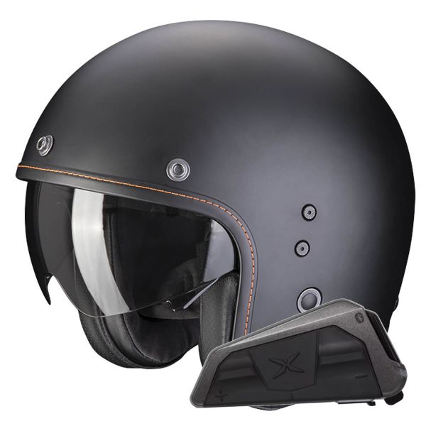 Open Face Scorpion Belfast Evo Matt Black + Exo-Com Link-1 Bluetooth Kit