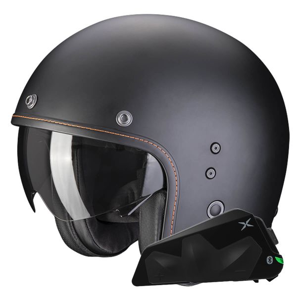Open Face Scorpion Belfast Evo Matt Black + Exo-Com Link-1C Bluetooth Kit