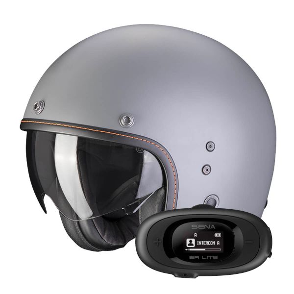 Open Face Scorpion Belfast Evo Matt Grey Cement + Kit bluetooth 5R Lite