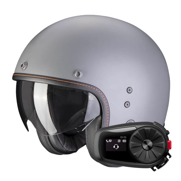 Open Face Scorpion Belfast Evo Matt Grey Cement + Kit Bluetooth 5S Solo