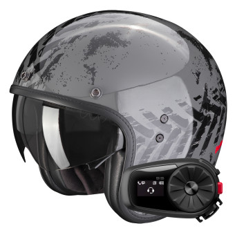 Open Face Scorpion Belfast Evo Nevada Grey Black + Kit Bluetooth 5S Solo