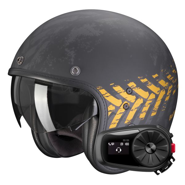 Open Face Scorpion Belfast Evo Nevada Matt Black Gold + Kit Bluetooth 5S Solo