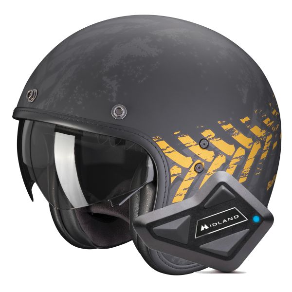 Open Face Scorpion Belfast Evo Nevada Matt Black Gold + Kit Bluetooth BT Mini