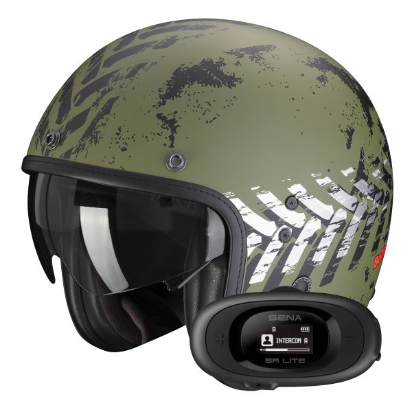 Open Face Scorpion Belfast Evo Nevada Matt Green Silver + Kit bluetooth 5R Lite