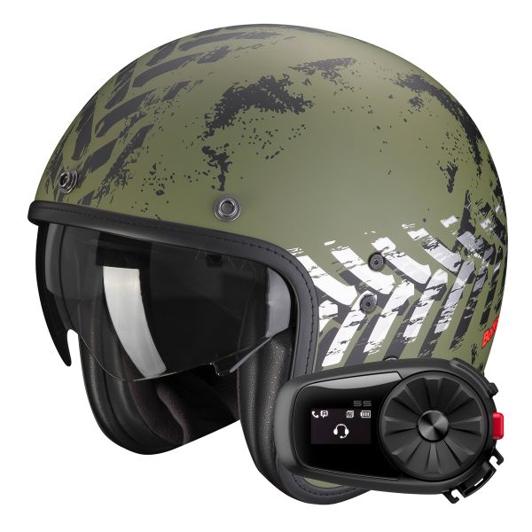 Open Face Scorpion Belfast Evo Nevada Matt Green Silver + Kit Bluetooth 5S Solo