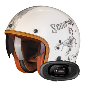 Open Face Scorpion Belfast Evo Pique Beige Black + Kit bluetooth 5R Lite