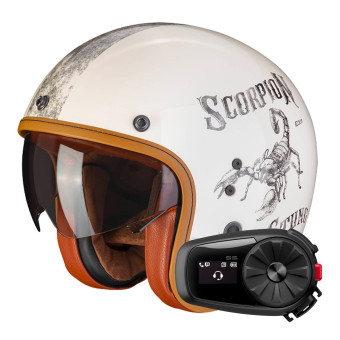 Open Face Scorpion Belfast Evo Pique Beige Black + Kit Bluetooth 5S Solo