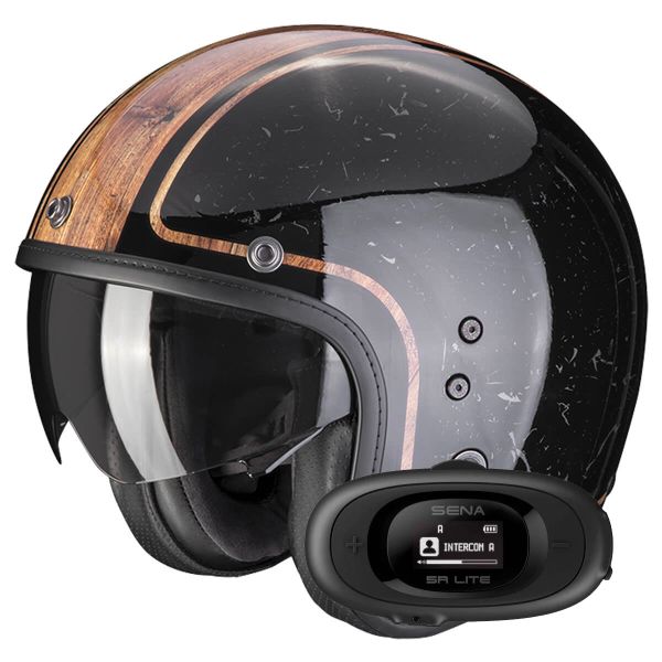 Open Face Scorpion Belfast Evo Retrol Black Brown + Kit bluetooth 5R Lite