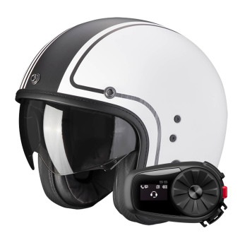 Open Face Scorpion Belfast Evo Retrol White Silver + Kit Bluetooth 5S Solo