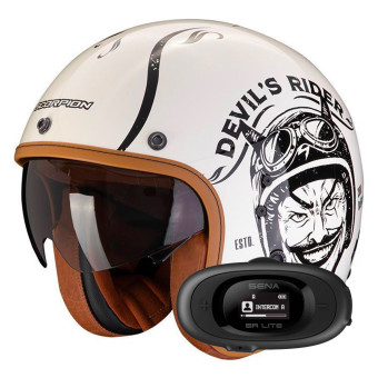 Open Face Scorpion Belfast Evo Romeo Cream Black + Kit bluetooth 5R Lite Solo