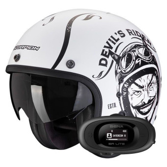 Open Face Scorpion Belfast Evo Romeo Matt White Black + Kit bluetooth 5R Lite Solo