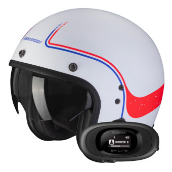 Open Face Scorpion Belfast Evo Soul Matt White Blue Red + Kit bluetooth 5R Lite