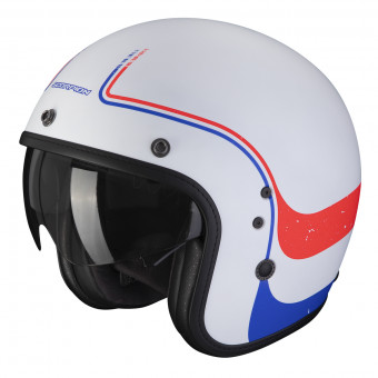 Scorpion Belfast Evo Soul Matt White Blue Red + Kit bluetooth 5R Lite