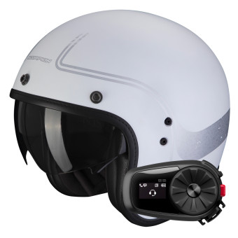 Open Face Scorpion Belfast Evo Soul Matt White Silver + Kit Bluetooth 5S Solo