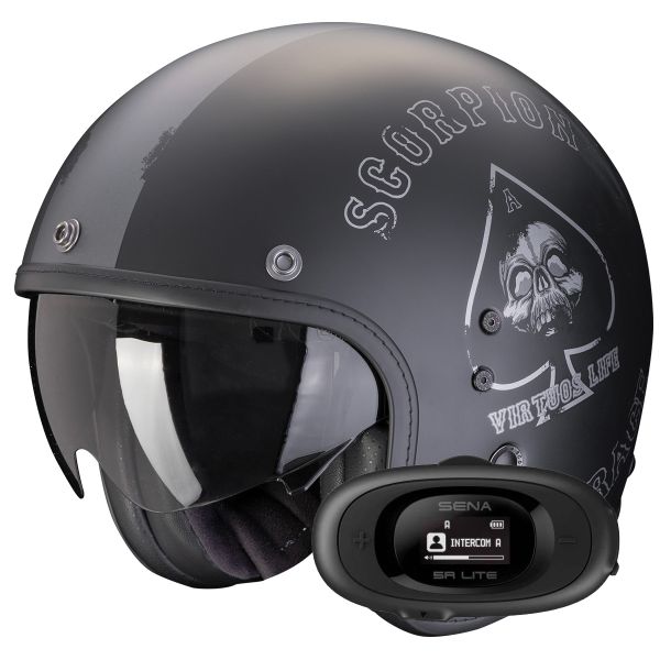 Open Face Scorpion Belfast Evo Spade Matt Black Silver + Kit bluetooth 5R Lite Solo Open Face Scorpion Belfast Evo Spade Matt Black Silver + Kit bluetooth 5R Lite Solo