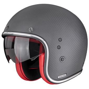Open Face Scorpion Belfast II Carbon Solid Matt Black Red