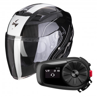 Open Face Scorpion Exo 230 Condor Black White + Kit Bluetooth 5S Solo