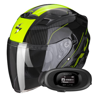 Open Face Scorpion Exo 230 Condor Black Yellow Fluo + Kit bluetooth 5R Lite