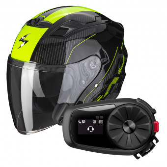 Open Face Scorpion Exo 230 Condor Black Yellow Fluo + Kit Bluetooth 5S Solo
