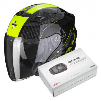 Open Face Scorpion Exo 230 Condor Black Yellow Fluo + Kit Bluetooth SMH5