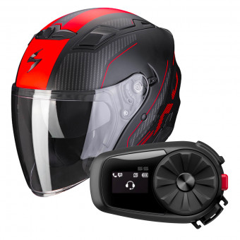 Open Face Scorpion Exo 230 Condor Matt Black Red + Kit Bluetooth 5S Solo