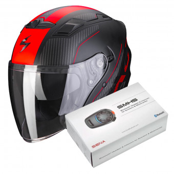 Open Face Scorpion Exo 230 Condor Matt Black Red + Kit Bluetooth SMH5