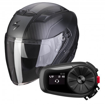 Open Face Scorpion Exo 230 Condor Matt Black Silver + Kit Bluetooth 5S Solo