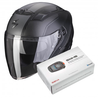 Open Face Scorpion Exo 230 Condor Matt Black Silver + Kit Bluetooth SMH5