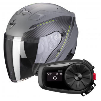 Open Face Scorpion EXO 230 Fenix Grey Matt Cement + Kit Bluetooth 5S Solo