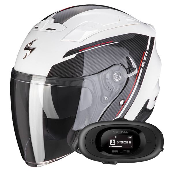 Open Face Scorpion EXO 230 Fenix White Black + Kit bluetooth 5R Lite