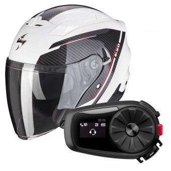 Open Face Scorpion EXO 230 Fenix White Black + Kit Bluetooth 5S Solo