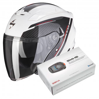 Open Face Scorpion EXO 230 Fenix White Black + Kit Bluetooth SMH5