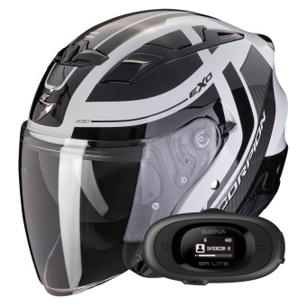 Open Face Scorpion Exo 230 Pul Grey Black + Kit bluetooth 5R Lite Solo