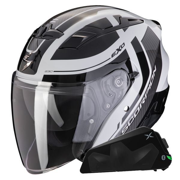 Open Face Scorpion Exo 230 Pul Grey Black + Exo-Com Link-1C Bluetooth Kit