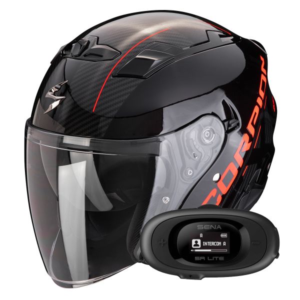 Open Face Scorpion Exo 230 QR Black Red + Kit bluetooth 5R Lite Solo