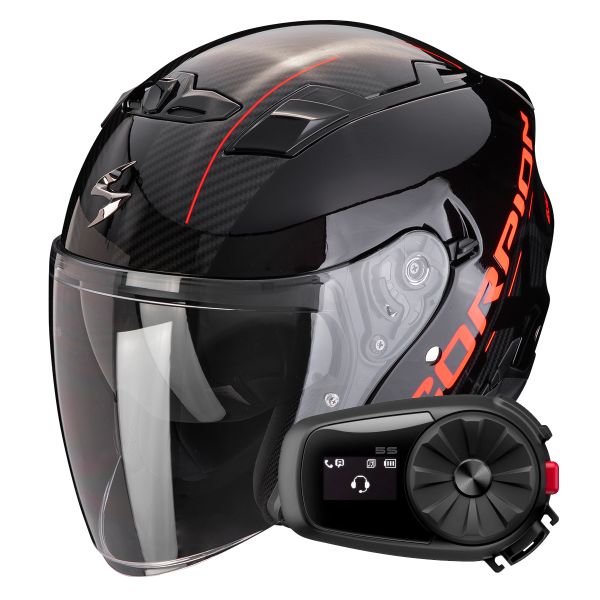 Open Face Scorpion Exo 230 QR Black Red + Kit Bluetooth 5S Solo