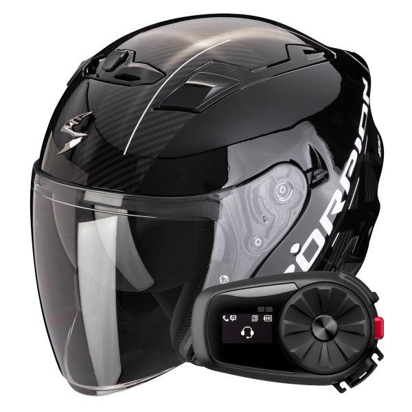 Open Face Scorpion Exo 230 QR Black Silver + Kit Bluetooth 5S Solo