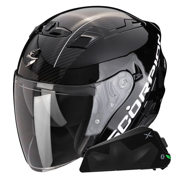 Open Face Scorpion Exo 230 QR Black Silver + Exo-Com Link-1C Bluetooth Kit