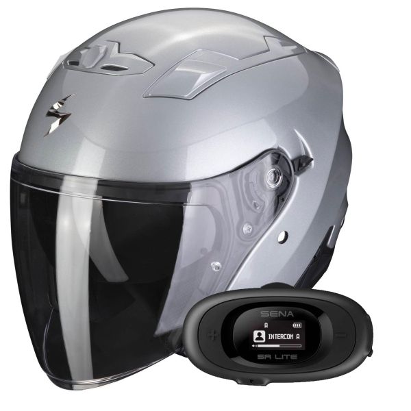 Open Face Scorpion Exo 230 Silver + Kit bluetooth 5R Lite