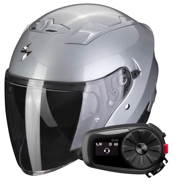 Open Face Scorpion Exo 230 Silver + Kit Bluetooth 5S Solo