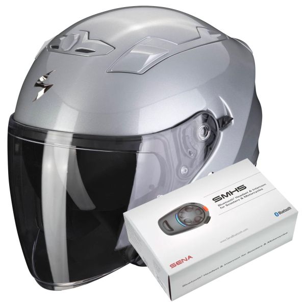 Open Face Scorpion Exo 230 Silver + Kit Bluetooth SMH5