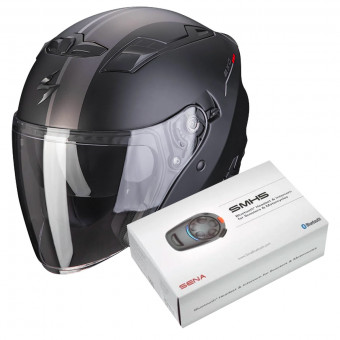 Open Face Scorpion Exo 230 SR Black Matt Silver Red + Kit Bluetooth SMH5