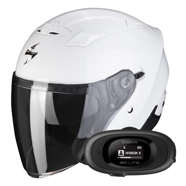 Open Face Scorpion Exo 230 White + Kit bluetooth 5R Lite Open Face Scorpion Exo 230 White + Kit bluetooth 5R Lite