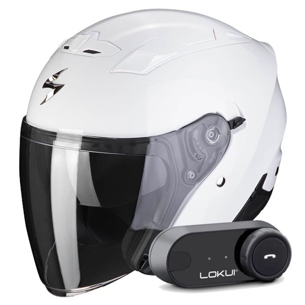 Open Face Scorpion Exo 230 White + Kit Bluetooth Lokui K30 Open Face Scorpion Exo 230 White + Kit Bluetooth Lokui K30