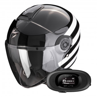 Open Face Scorpion Exo City II Bee Black White + Kit bluetooth 5R Lite