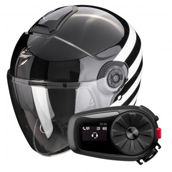 Open Face Scorpion Exo City II Bee Black White + Kit Bluetooth 5S