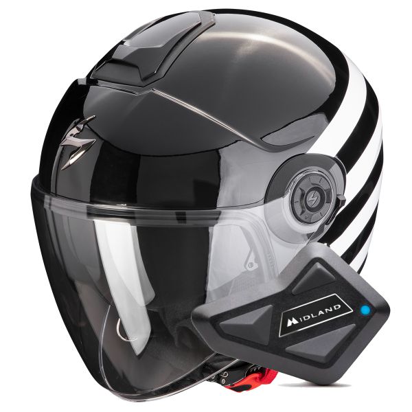 Open Face Scorpion Exo City II Bee Black White + Kit Bluetooth BT Mini